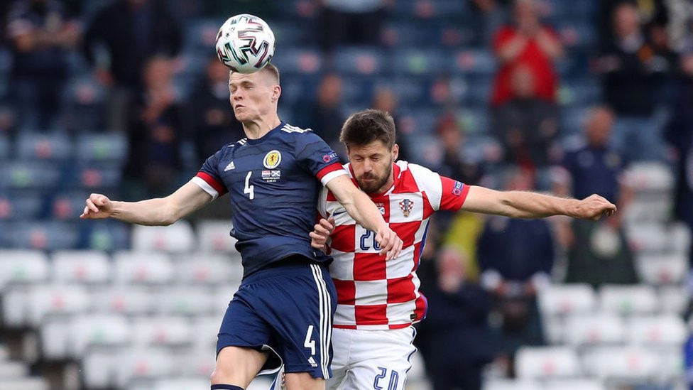 Scott McTominay heading a ball