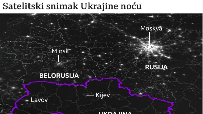 Satelitski snimak Ukrajine noću