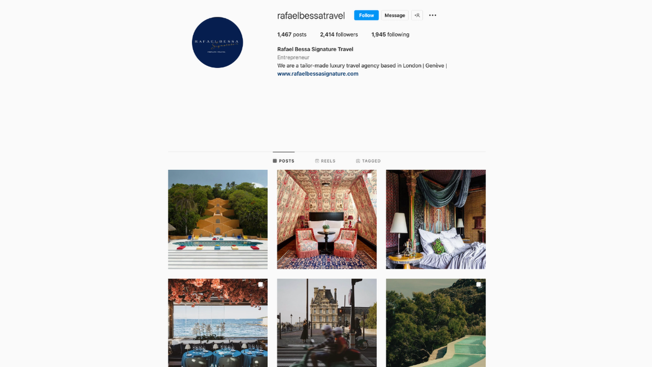 Screengrab of Rafael Bessa Signature Travel Instagram page