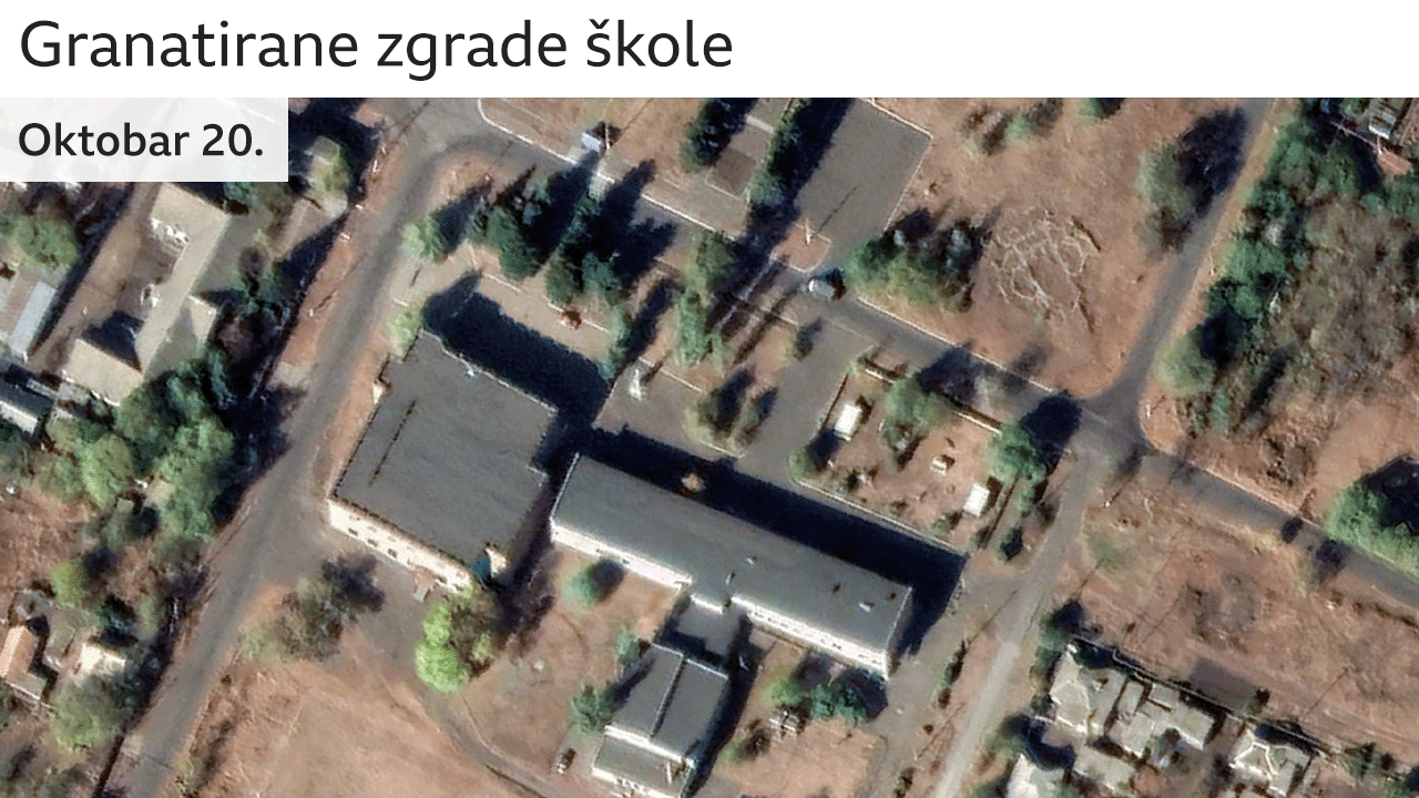 Zgrada škole pre i posle granatiranja