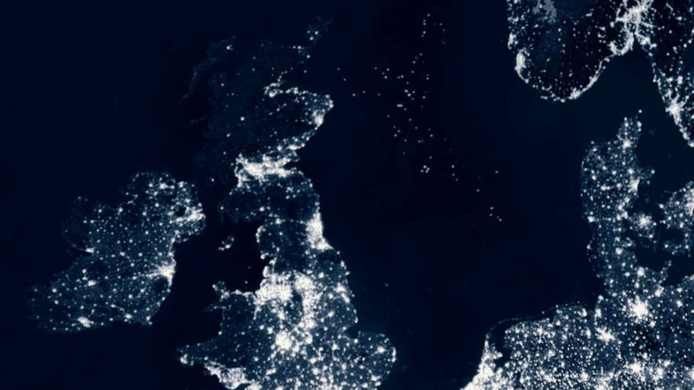 Night-time scene of UK and part of Western Europe (c) SPL