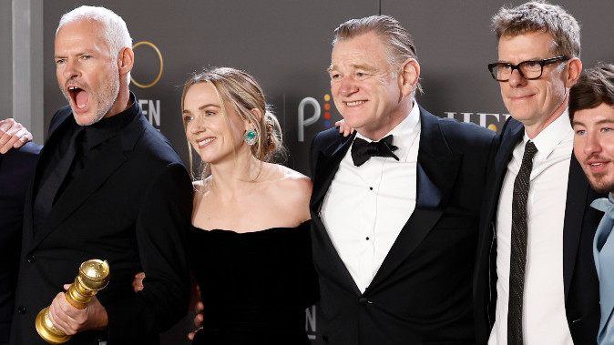Colin Farrell, Martin McDonagh, Kerry Condon, Brendan Gleeson, Graham Broadbent, and Barry Keoghan at the Golden Globes