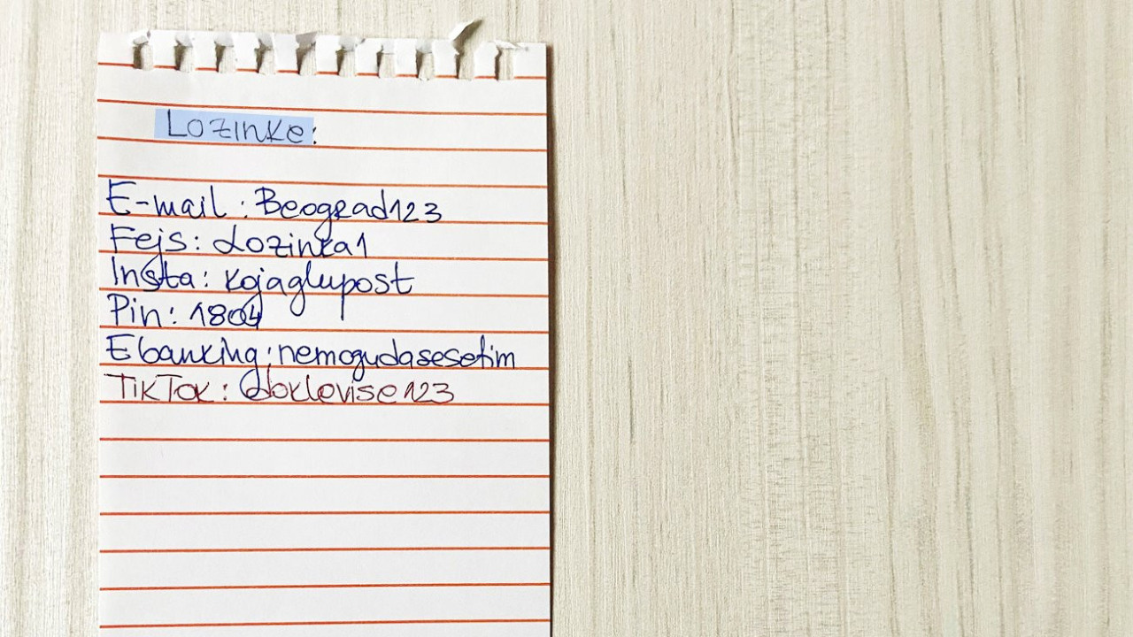 List papira sa napisanim lošim lozinkama