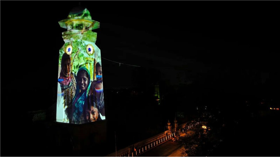 A light show in Kathmandu, the Nepalese capital
