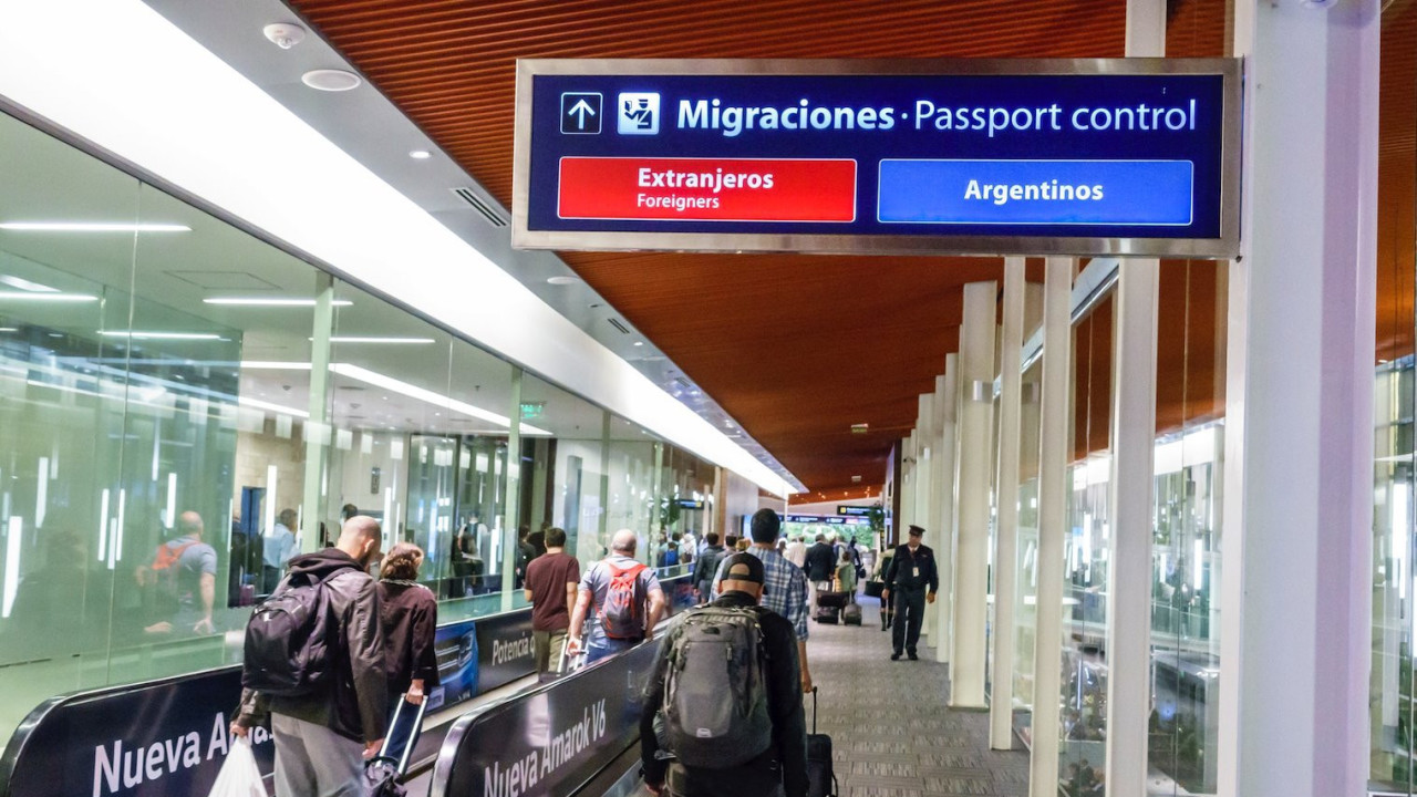 Passengers arriving at Ezeiza airport in Buenos Aires