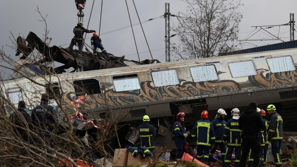 Rescuers operate at the site of a crash.