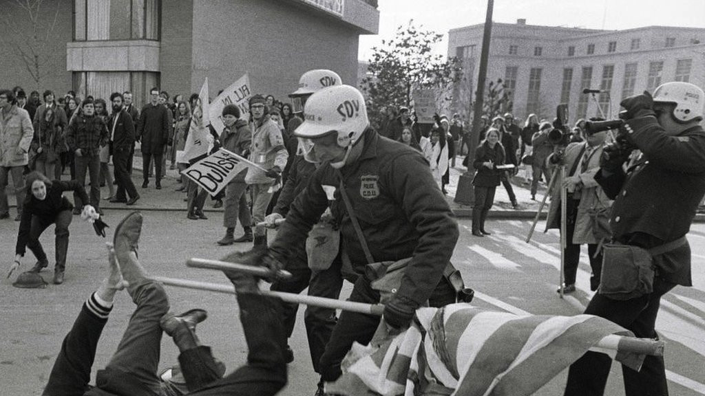 Anti-Vietnam war protesters knocked down by DC police in 1970