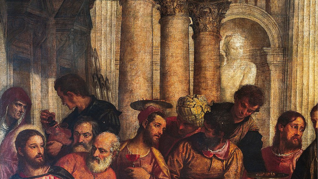 María Magdalena lavándole los pies a Jesús, detalle de "Cena en casa del fariseo", 1570, de Paolo Caliari conocido como Veronese.