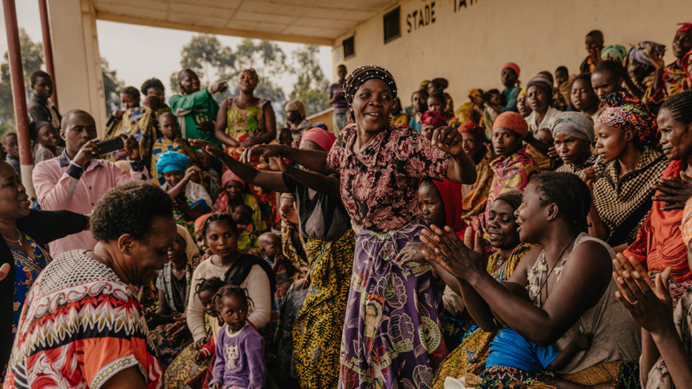 Women participating in a peace movement gather in DR Congo
