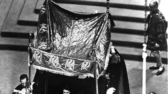 Canopy placed over the Queen before she is anointed at her coronation