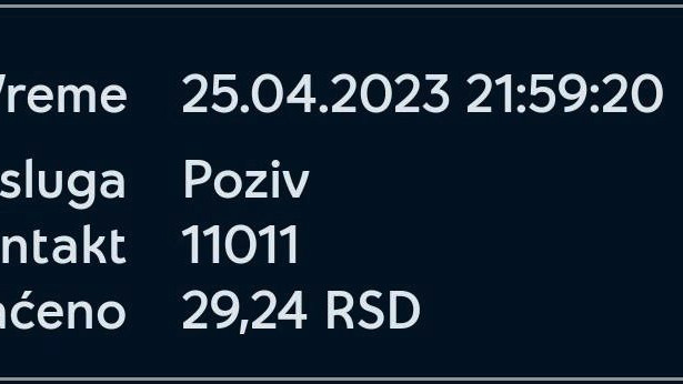 naplaćen poziv ka Servisnom centru Grada Beograda