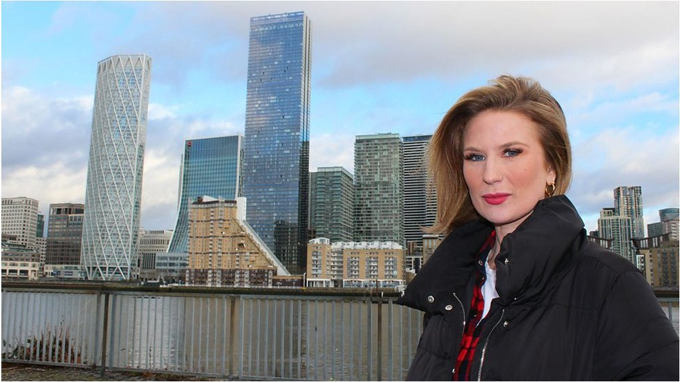 Livvy Haydock in front of a city skyline