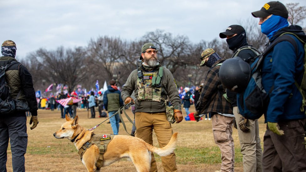 Members of the Oath Keepers pictured just before the Capitol riot on 6 January 2021