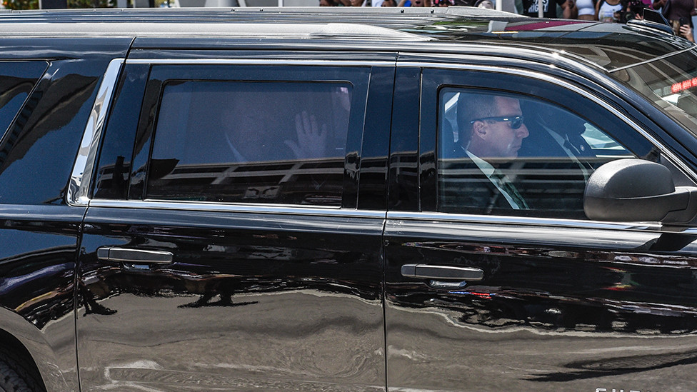 Former U.S. President Donald Trump arrives at the Wilkie D. Ferguson Jr. United States Federal Courthouse