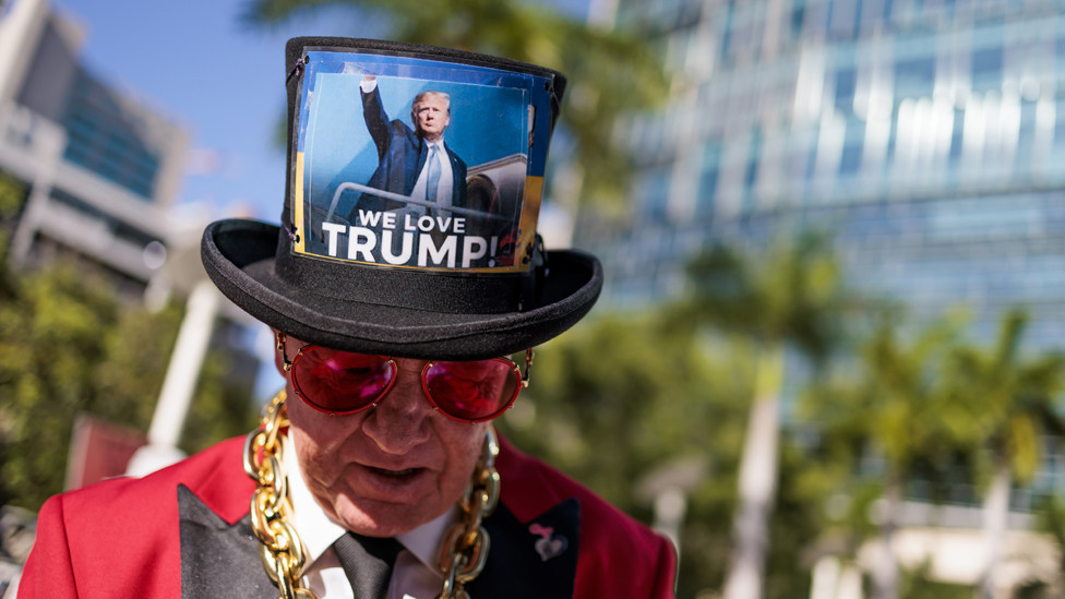 A trump supporter outside of the Wilkie D. Ferguson United States Courthouse where former President Donald Trump is scheduled to surrender today federal authorities in Miami, Florida, USA, 13 June 2023