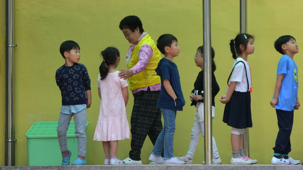 Students at an elementary school in Suncheon, south of Seoul