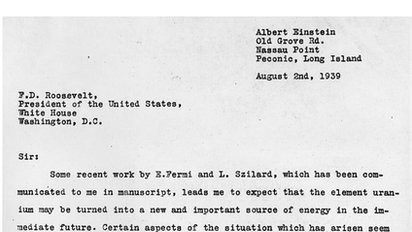 Pismo koje je napisao Silard a potpisao Ajnštajn poslato je predsedniku Ruzveltu u avgustu 1939. godine