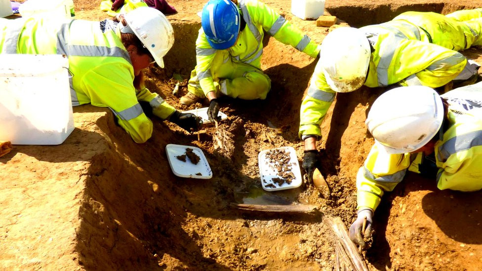 Archaeologists excavating at the site