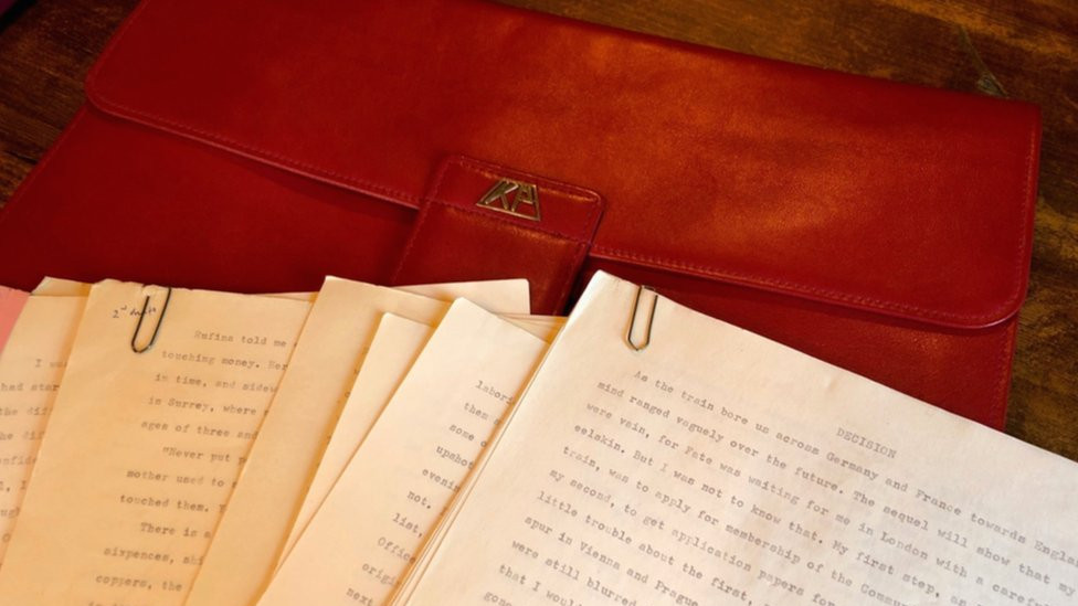 Typed memoir of Kim Philby and a leather folder with his initials