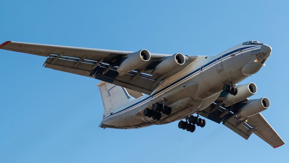 Russian il-76 aircraft in the sky