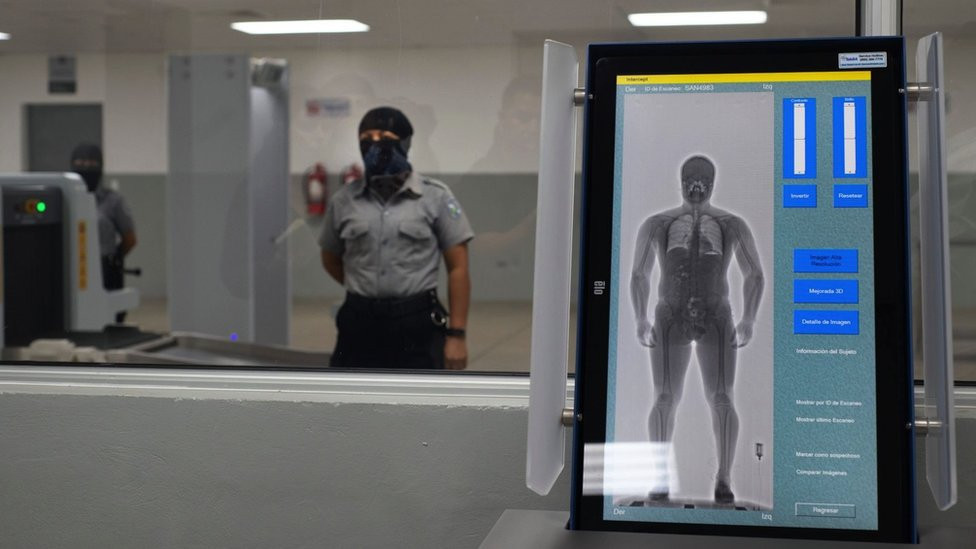 An x-ray machine shows the internal organs of a subject