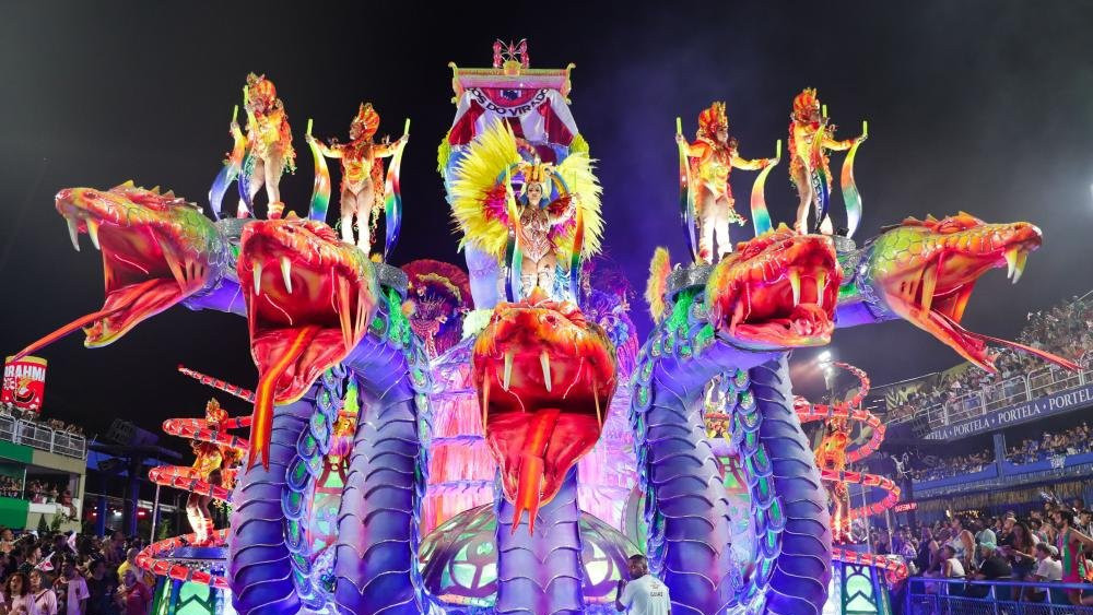 Members of the Unidos do Viradouro samba school parade during the second day of the Rio de Janeiro carnival at the Sambadrome in Rio de Janeiro, Brazil, 13 February 2024.