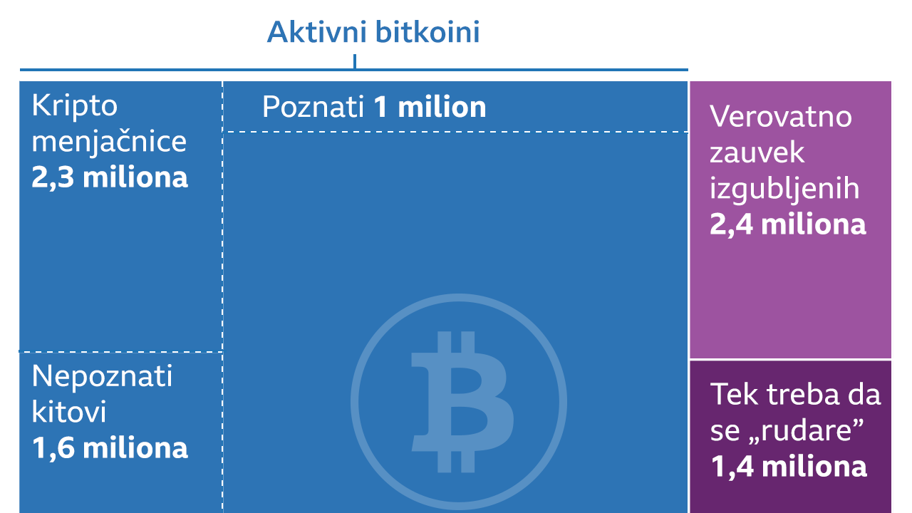 Grafik koji pokazuje raspodelu bitkoina