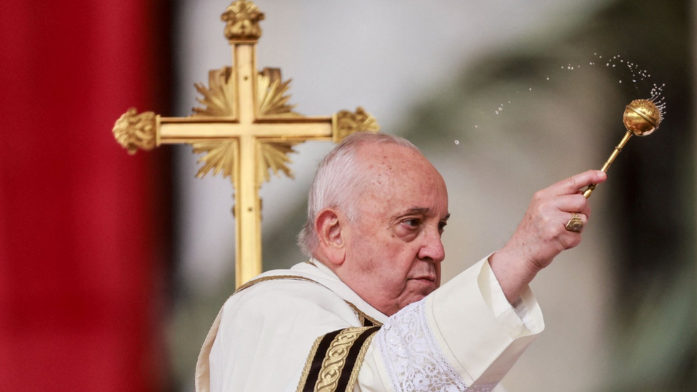 Pope Francis attends the Easter Mass, at St. Peter's Square at the Vatican