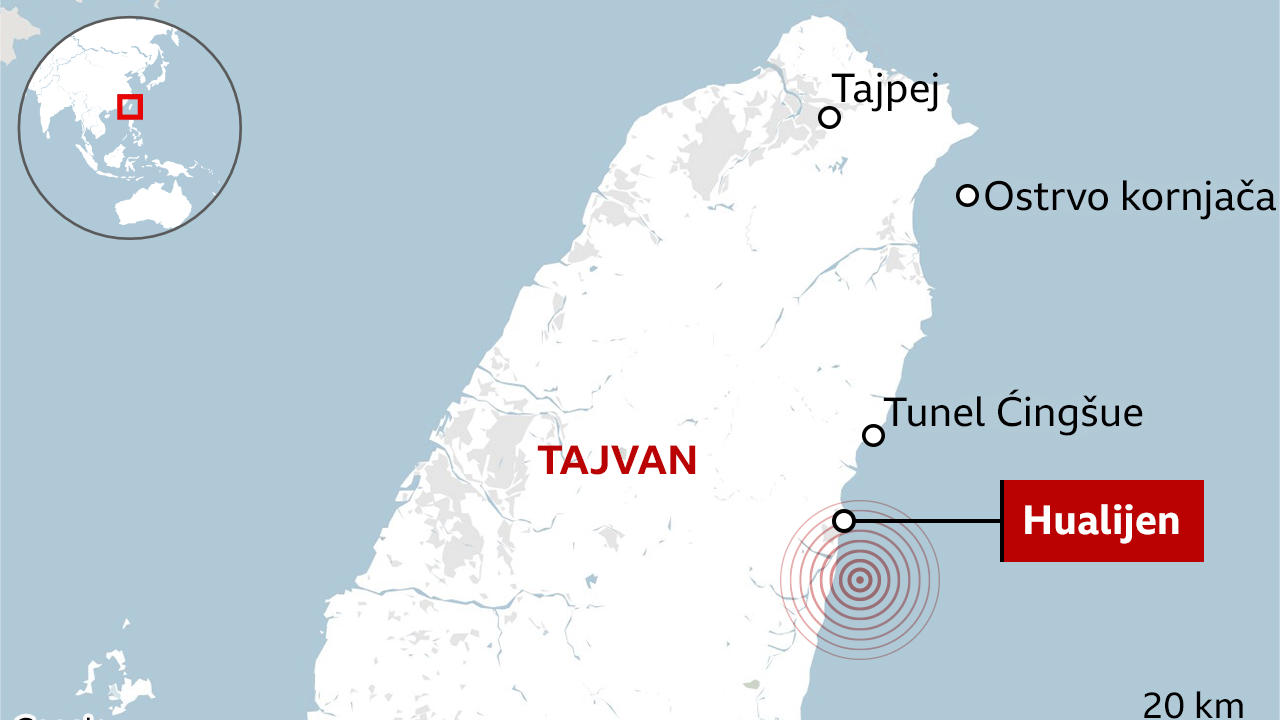 Tajvan mapa, ostrva, tunel