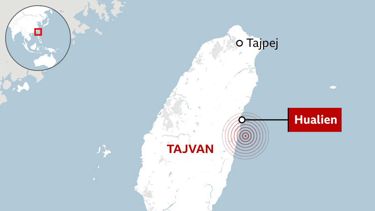 mapa Tajvana, zemljotres u Tajvanu