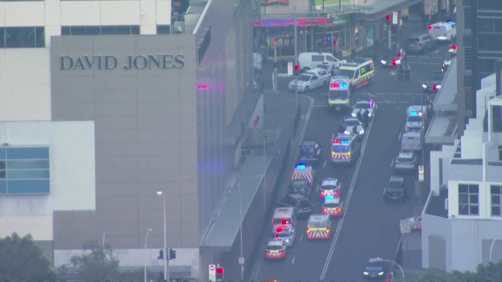 Emergency vehicles outside the Westfield mall in Bondi