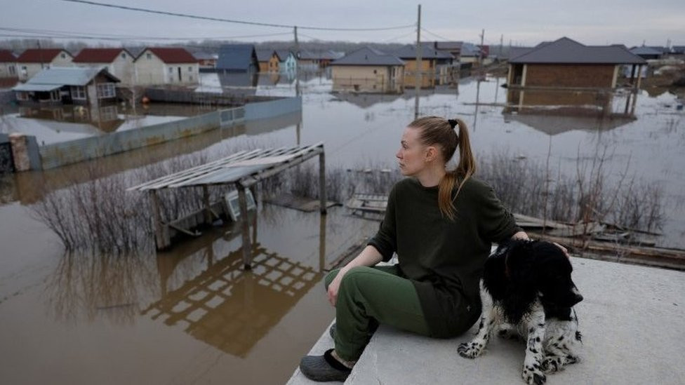 Local resident with dog in Ivanovskoye, Orenburg region