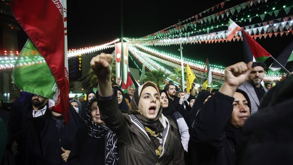 Protests in Tehran on 1 April 2024 after Israel attacked the Iranian consulate building in the Syrian capital, Damascus, killing 13 people, including 7 members of the Revoluntiary Guard