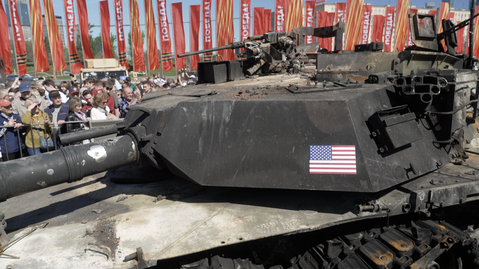 A captured US Abrams tank on display in Moscow