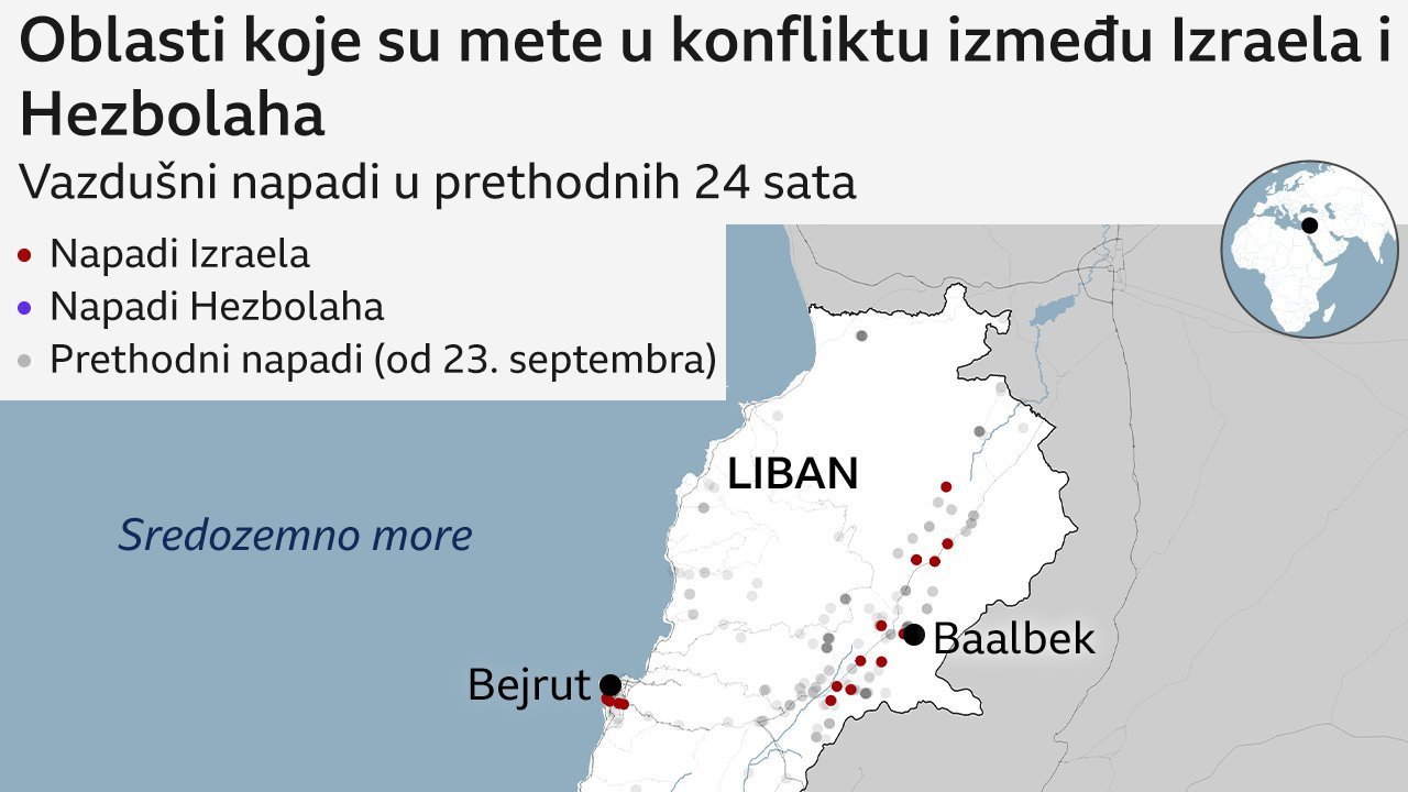 Oblasti koje su mete u sukobu Hezbolaha i Izraela