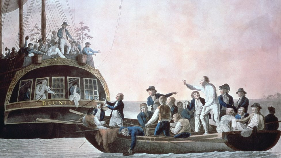 A painting depicting the mutiny on the Bounty