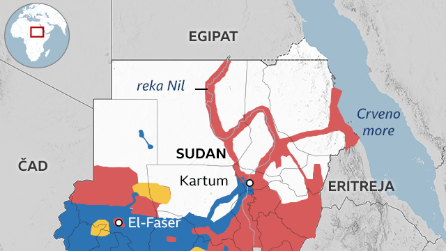 mapa sudana, ko ratuje protiv koga u sudanu