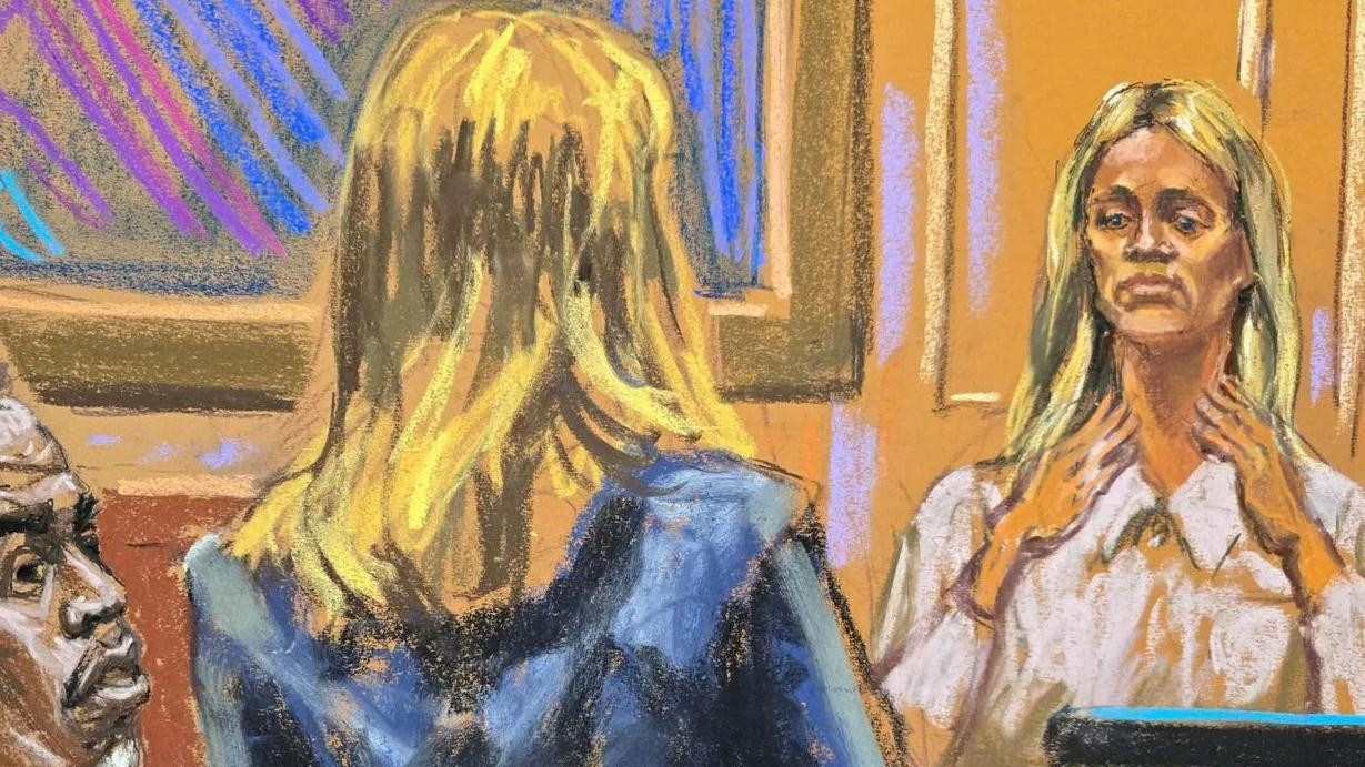 Na sudskoj skici nalazi se pomoćnica američkog tužioca Meredit Foster tokom ispitivanja Keri Morgan