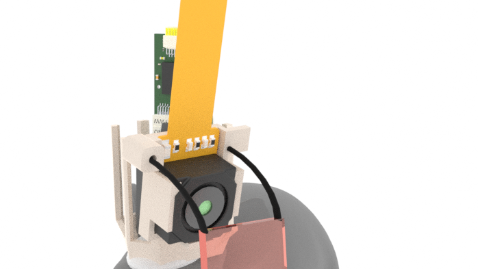 Ilustracija miša koji nosi spravu za praćenje pokreta zenica