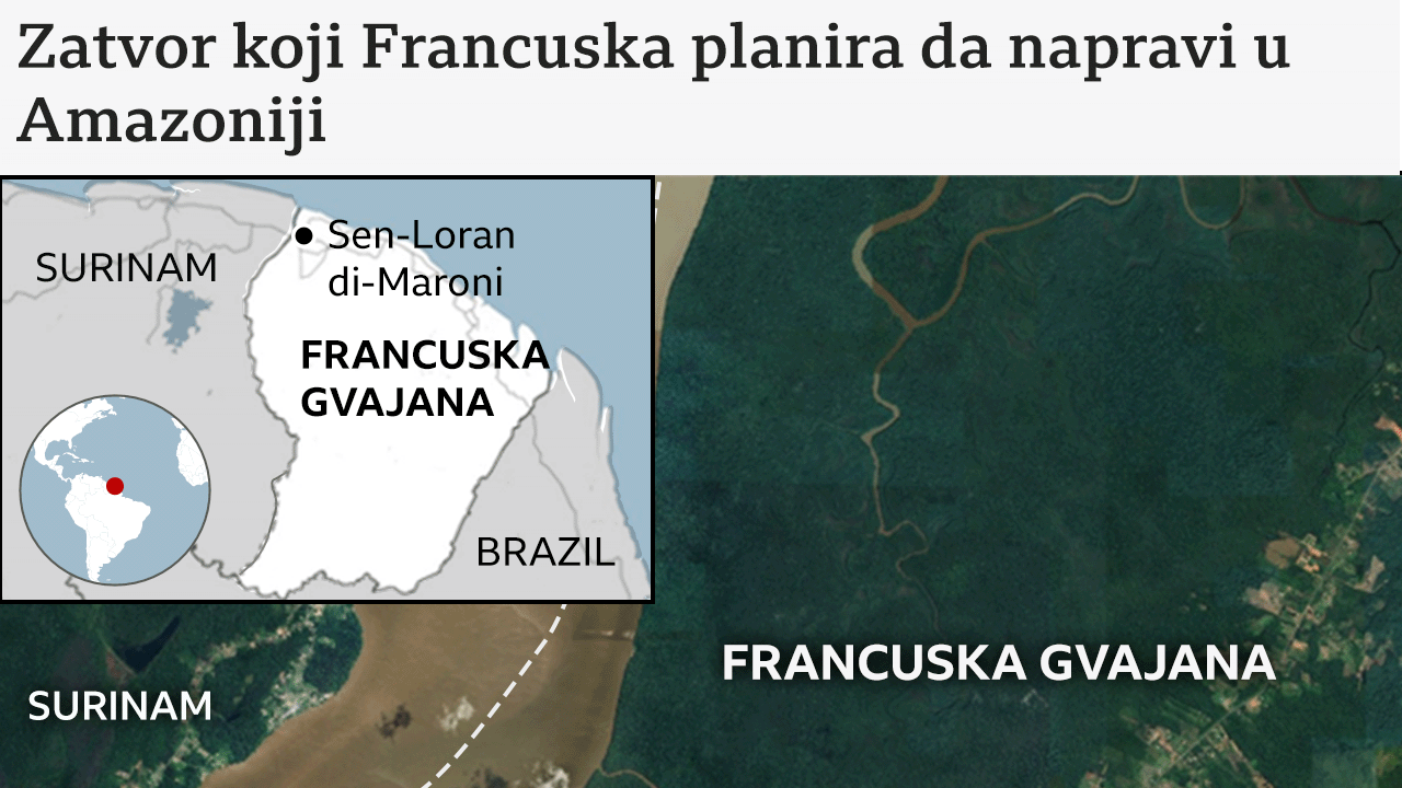 mapa budućeg zatvora u Francuskoj Gvajani