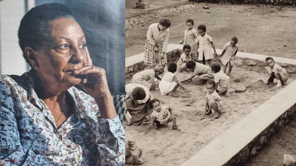 Mari-Hoze Loši (levo), deca na igralištu ispred katoličkog instituta (desno)