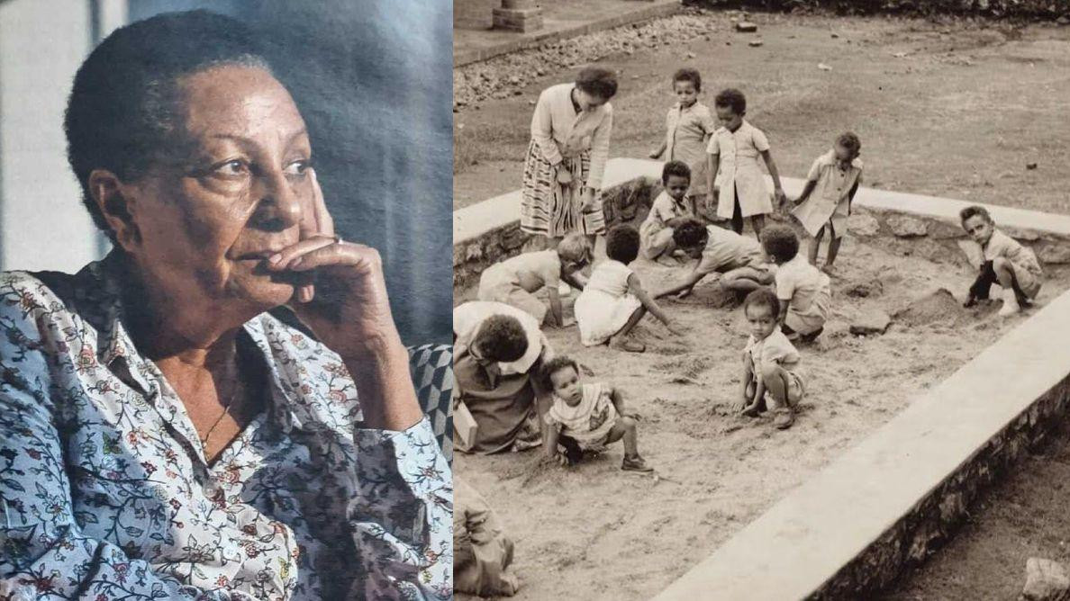 Mari-Hoze Loši (levo), deca na igralištu ispred katoličkog instituta (desno)