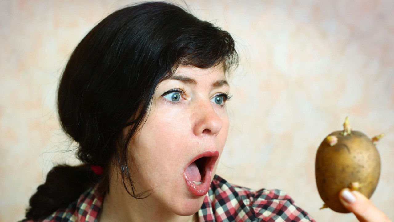 Devojka drži proklijali krompir