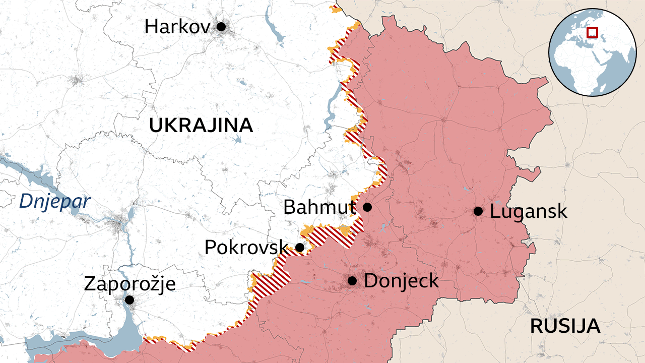 mapa Ukrajine sa teritorijama koje je osvojila Rusija