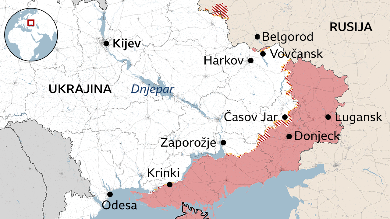 mapa Ukrajine sa teritorijama koje je osvojila Rusija