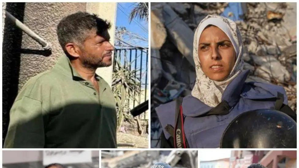 Pet novinara ubijenih u dvostrukom napadu na bolnicu Naser u Kan Junisu: Husam al-Masri, Marijam Abu Daga, Ahmed Abu Aziz, Mohamed Salama, i Moaz Abu Taha