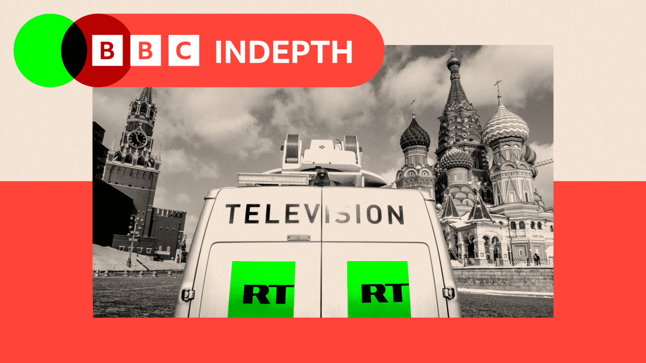 Modifikovana fotografija kombija televizije RT ispred Kremlja