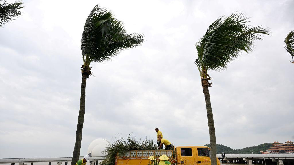 Radnici uklanjaju grane sa obale dok se tajfun približava Kini