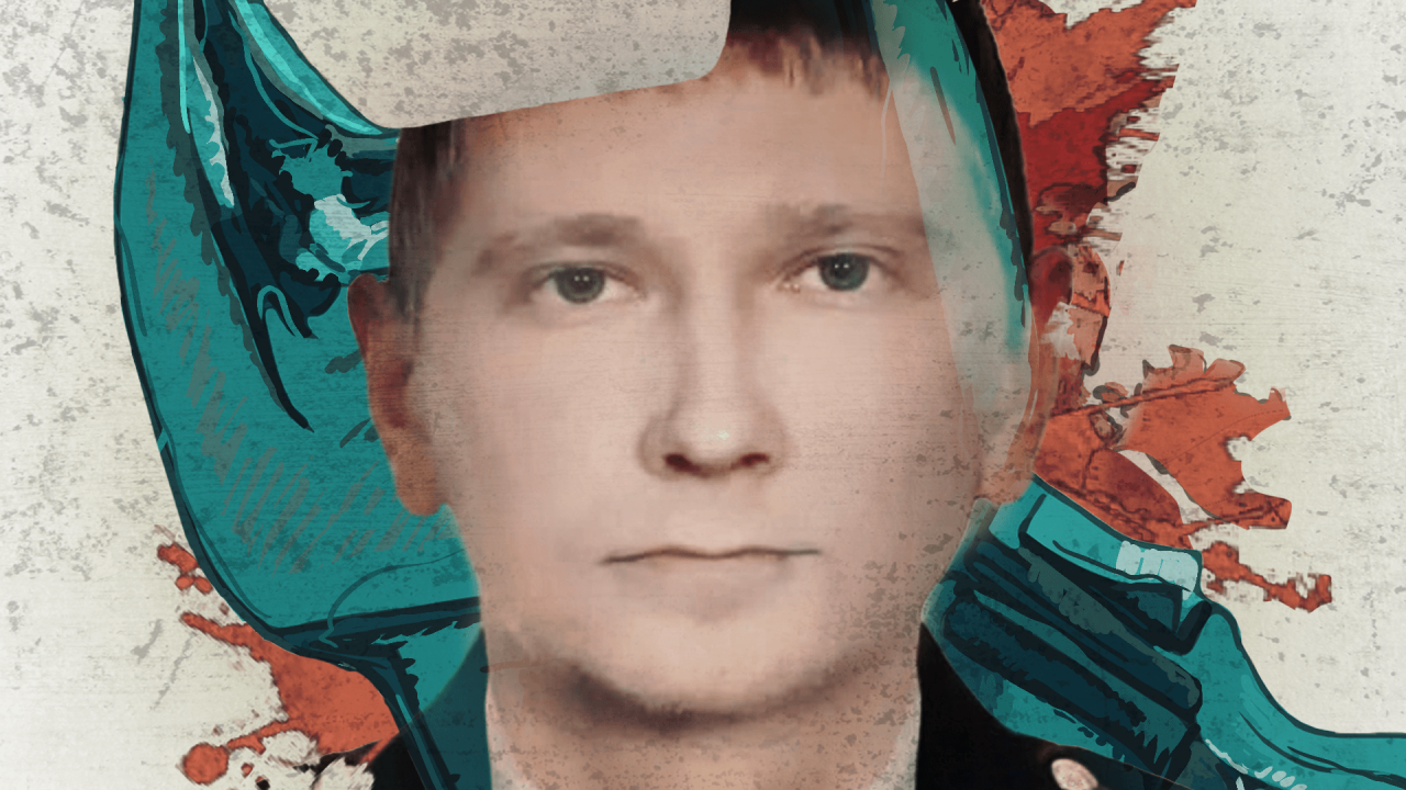 Medicinski radnik u Kazneno-popravnoj koloniji broj 10 u Mordoviji, u pozadini ilustracije elektrošokera i mrlje od krvi