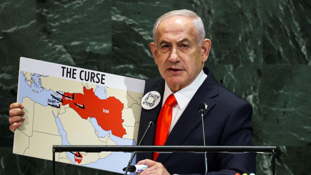 Benjamin Netanjahu sa mapom Bliskog Istoka